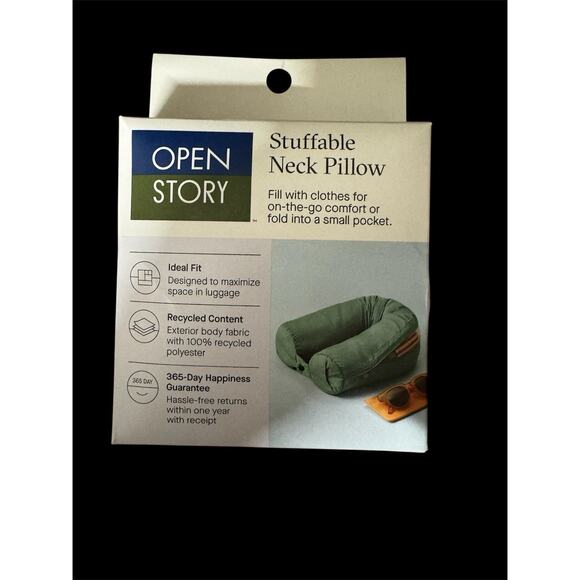 OPEN STORY™ Stuffable Travel Neck Pillow – Compact, Supportive & Soft - Green - Picture 1 of 2